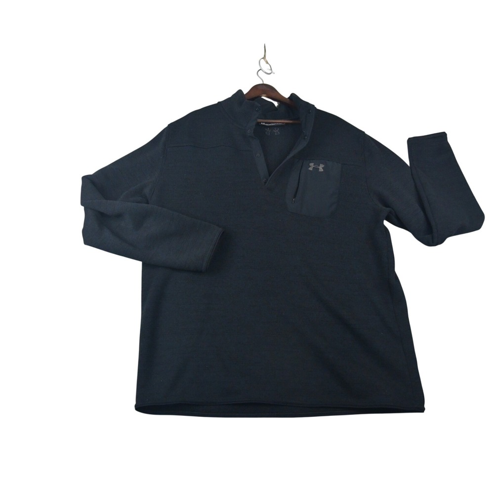 Under Armour Pullover Mens 3XL Black Excellent Snap Neck Fleece Lined Pocket